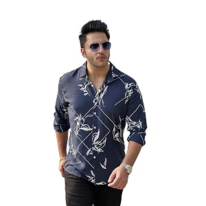 GRITSTONES Men Navy Blue White Floral Rayon