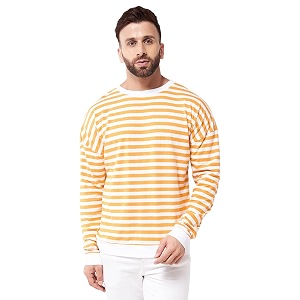 GRITSTONES Men OversizedRound Neck Stripe Drop Shoulder