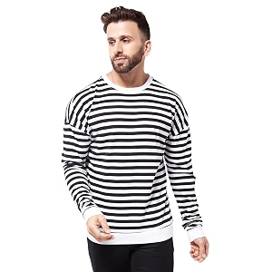GRITSTONES Men OversizedRound Neck Stripe Drop Shoulder
