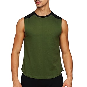 GRITSTONES Olive Green Black Round Neck Sleeveless