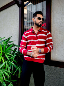 Gritstones Self Design Men Zip Neck Red
