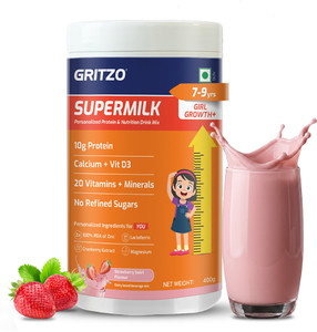 gritzo supermilk growth 7-9y girls 10g protein powder strawberry swirl
