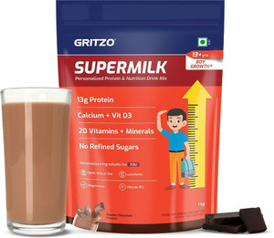 gritzo supermilk growth 13y boys 13g protein powder double chocolate