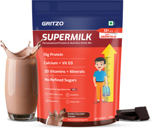 gritzo supermilk growth 13y boys 13g protein powder double chocolate