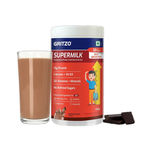 gritzo supermilk growth 13y boys 13g protein powder double chocolate