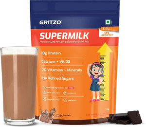 gritzo supermilk growth 7-9y girls 10g protein powder double chocolate