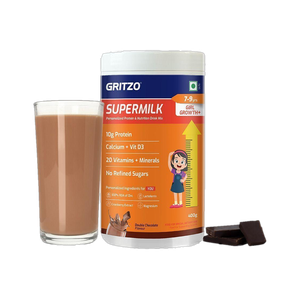 gritzo supermilk growth 7-9y girls 10g protein powder double chocolate