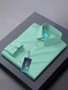 Grivacreation Men Solid Casual Light Green Shirt