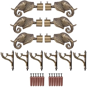 grivan aluminium antique finish elephant curtain brackets parda holders with jaguar support fittings 1 inch rod pocket finials for door and window antique pair of 3