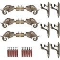 GRIVAN Rajwada Royal Aluminium Elephant Curtain Brackets Parda Holders with Support Fittings 1 Inch Rod Pocket Finials Designer Door and Window (Antique, Pair of 3)