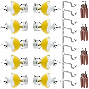grivan stainless steel amp abs curtain bracket parda holder with support 1 inch rod pocket finials designer door and window support fittings curtain holder pair of 5 yellow