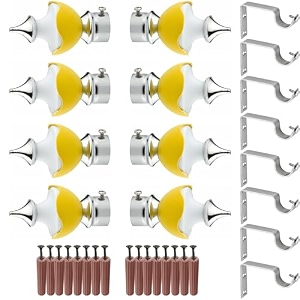 grivan stainless steel amp abs curtain bracket parda holder with support 1 inch rod pocket finials designer door and window support fittings curtain holder pair of 4 yellow