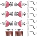 GRIVAN Stainless Steel &amp; ABS Curtain Bracket Parda Holder With Support 1 Inch Rod Pocket Finials Designer Door and Window Support Fittings, Curtain Holder (Pair of 3, Pink)