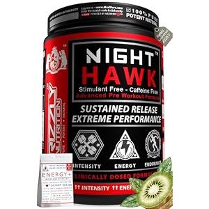 grizzly nutrition night hawk 460 gstimulant freeno caffeine pre workoutintraspecially designed for eveningnight workouteaa-citrulline 30 nutrientskiwiextra 30gr energy caffeine packpowder