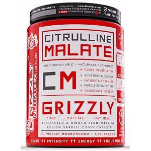 grizzly nutrition pure citrulline malate no added flavor color true athlete professional standard - highly bioavailable amino support 200 grams 65 servings muscle vascularity raspberry