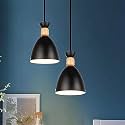 Groeien Pack of 2 Modern Pendant Nordic Wooden Indoor Lighting Hanging Fixture Lights Minimalist Lamp Dining Room Pendant Lamps Indoor Decoration Home (2, Black)