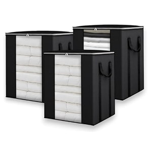 extra large clothes storage organizer with reinforced handle transparent blanket storage bag saree baglehngawinter clothes pillow storage and wardrobe organizing black pack of 3