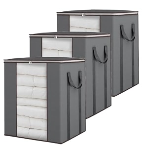 extra large clothes storage organizer with reinforced handle transparent blanket storage bag saree baglehngawinter clothes pillow storage and wardrobe organizing grey pack of 3