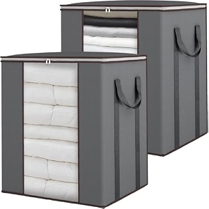 extra large clothes storage organizer with reinforced handle transparent blanket storage bag saree baglehngawinter clothes pillow storage and wardrobe organizing grey pack of 2