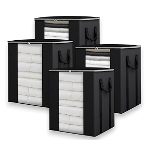 extra large clothes storage organizer with reinforced handle transparent blanket storage bag saree baglehngawinter clothes pillow storage and wardrobe organizing black pack of 4