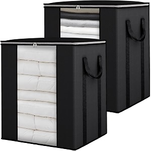 extra large clothes storage organizer with reinforced handle transparent blanket storage bag saree baglehngawinter clothes pillow storage and wardrobe organizing black pack of 2