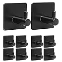 GROVENT® 10 Pcs 3M Adhesive Hooks，Stick on Hooks for Hanging Towels，Stainless Steel Waterproof Adhesive Towel Hooks for Bathroom Wall，Bathroom Wall，Shower Wall， Kitchen (T-Square Black)