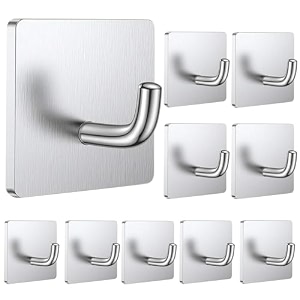 grovent 10 pcs self adhesive hookswall hangings hookwaterproof stainless steel hook for wall without drilling heavy duty bathroom kitchen towel wall hook for hanging strong coat j square silver