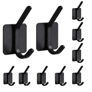 grovent 10 pcs self-adhesive stainless steel hooks heavy-duty wall hangings waterproof amp drill-free - strong towel coat and kitchen hooks for bathroom and kitchen matt dual black