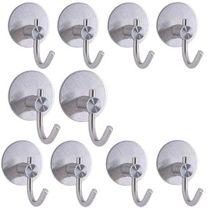 grovent 10 pcs self-adhesive stainless steel hooks heavy-duty wall hanging solution for bathroom amp kitchen - waterproof drill-free strong coattowel wall hooks large j round silver
