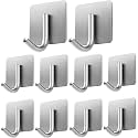 GROVENT® 10 Pcs Self-Adhesive Stainless Steel Hooks Heavy-Duty Wall Hangings, Waterproof &amp; Drill-Free - Strong Towel, Coat and Kitchen Hooks for Bathroom and Kitchen (Heavy J Silver Square)