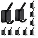 GROVENT® 10 pcs Self-Adhesive Stainless Steel Hooks: Heavy-Duty Wall Hangings, Waterproof &amp; Drill-Free - Strong Towel, Coat, and Kitchen Hooks for Bathroom and Kitchen (Matt Dual Black)