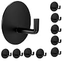 GROVENT® 10 Pcs Self-Adhesive Stainless Steel Hooks: Heavy-Duty Wall Hanging Solution for Bathroom &amp; Kitchen - Waterproof, Drill-Free, Strong Coat/Towel Wall Hooks (J Round Black)
