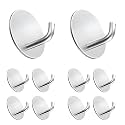 GROVENT® 10 Pcs Self-Adhesive Stainless Steel Hooks: Heavy-Duty, Waterproof Wall Hangers for Bathroom and Kitchen - Strong Hold for Coats, Towels, and More, No Drilling Needed (J Round Silver)