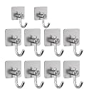 GROVENT® 10 pcs Self-Adhesive Stainless Steel Hooks: Heavy-Duty Wall Hanging Solution for Bathroom &amp; Kitchen - Waterproof, Drill-Free, Strong Coat/Towel Wall Hooks (Big Square Silver Hook)