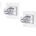 GROVENT® 2 Pcs Curtain Rod Brackets No Drilling Self Adhesive Holder Hooks - Nail Free Adjustable Hangers for Bathroom, Kitchen, Home and Hotel (Transparent)