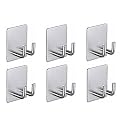 GROVENT® 6 pcs Self-Adhesive Waterproof Stainless Steel Hooks: Heavy-Duty Wall Hangers for Bathroom &amp; Kitchen - No Drill Needed, Strong Hold for Coats and Towels (Double Hook Silver)