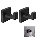 GROVENT® 2 pcs Bath Towel Hook,Matte Black Robe Hook for Bathroom Wall Mounted Heavy Duty Hook 304 Stainless Steel Robe Hooks for Bathroom Kitchen (MATT Black)