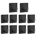 GROVENT® 10 Pcs Self Adhesive Hooks/Wall Hangings Hook/Stainless Steel Hooks for Wall Without Drilling Heavy Duty Bathroom Kitchen Towel Wall Hooks for Hanging Strong Coat (J Square Black)