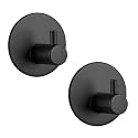 GROVENT® 2 Pcs Heavy Duty Stainless Steel SUS 304 Adhesive Wall Hooks - Multipurpose, Waterproof, and Stylish Hooks for Bathroom, Kitchen, and More (T-Round Black)