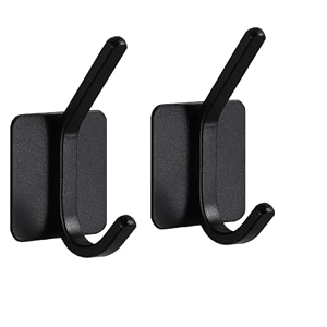 grovent 2 pcs self-adhesive stainless steel hooks heavy-duty wall hangings waterproof amp drill-free - strong towel coat and kitchen hooks for bathroom and kitchen matt dual black