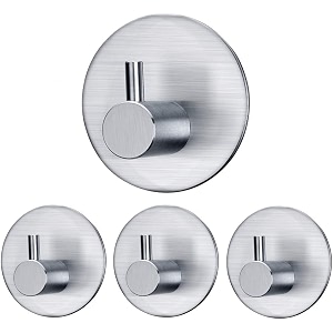 grovent 2 pcs self-adhesive stainless steel hooks heavy-duty wall hanging solution without drilling - waterproof hooks for bathroom and kitchen towels t- round silver
