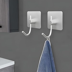 grovent 2 pcs self-adhesive stainless steel hooks heavy-duty wall hanging solution for bathroom amp kitchen - waterproof drill-free strong coattowel wall hooks big square silver hook