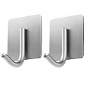 GROVENT® 2 Pcs Self-Adhesive Stainless Steel Hooks Heavy-Duty Wall Hangings, Waterproof &amp; Drill-Free - Strong Towel, Coat and Kitchen Hooks for Bathroom and Kitchen (Heavy J Silver Square)