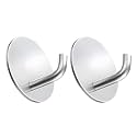 GROVENT® 2 Pcs Self-Adhesive Stainless Steel Hooks: Heavy-Duty, Waterproof Wall Hangers for Bathroom and Kitchen - Strong Hold for Coats, Towels, and More, No Drilling Needed (J Round Silver)