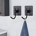 GROVENT® 2 pcs Self-Adhesive Stainless Steel Hooks: Heavy-Duty Wall Hangings, Waterproof &amp; Drill-Free - Strong Towel, Coat, and Kitchen Hooks for Bathroom and Kitchen (Big Squre Black Hook)