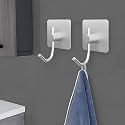 GROVENT® 2 pcs Self-Adhesive Stainless Steel Hooks: Heavy-Duty Wall Hanging Solution for Bathroom &amp; Kitchen - Waterproof, Drill-Free, Strong Coat/Towel Wall Hooks (Big Square Silver Hook)