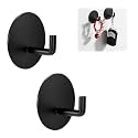 GROVENT® 2 Pcs Self-Adhesive Stainless Steel Hooks: Heavy-Duty Wall Hanging Solution for Bathroom &amp; Kitchen - Waterproof, Drill-Free, Strong Coat/Towel Wall Hooks (J Round Black)