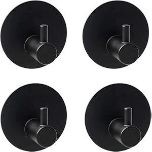 grovent 4 pcs sus 304 stainless steel adhesive hooks heavy duty wall hooks waterproof hooks for hanging coat hattowel robe hook rack wall mount- bathroom and bedroom t-round black