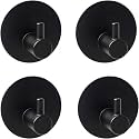 GROVENT® 4 Pcs SUS 304 Stainless Steel Adhesive Hooks Heavy Duty Wall Hooks Waterproof Hooks for Hanging Coat, Hat,Towel Robe Hook Rack Wall Mount- Bathroom and Bedroom (T-Round Black)