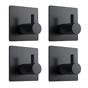 grovent 4 pcs adhesive hook heavy duty stick on wall hook towel hook door hook waterproof stainless steel adhesive towel hook adhesive holder for hanging clothe bathroom adhesive t-square black